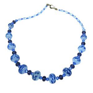 Hand Painted Glass Bead Necklace Vintage Beaded Sterling Silver Clasp 17 In